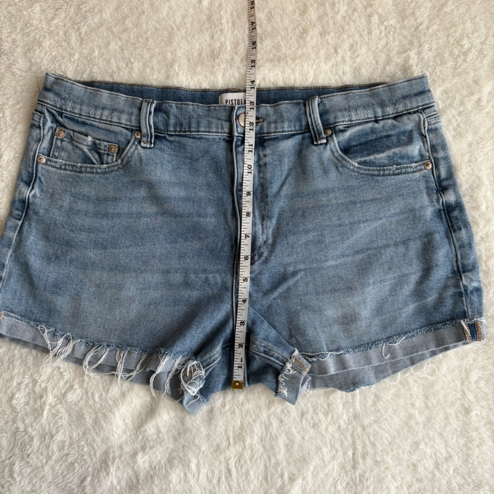 Pistola Revolve Blue Denim Frayed Hem Cut Off Jean Shorts Size 33 - Picture 5 of 6